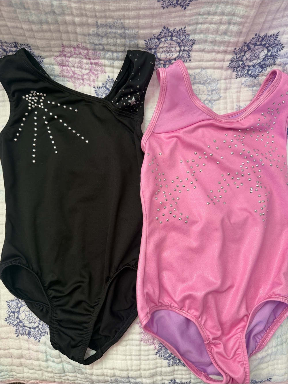 Leotard Bundle: Girls' Sparkle Tank Leotard - Black and Pink Size 5/6